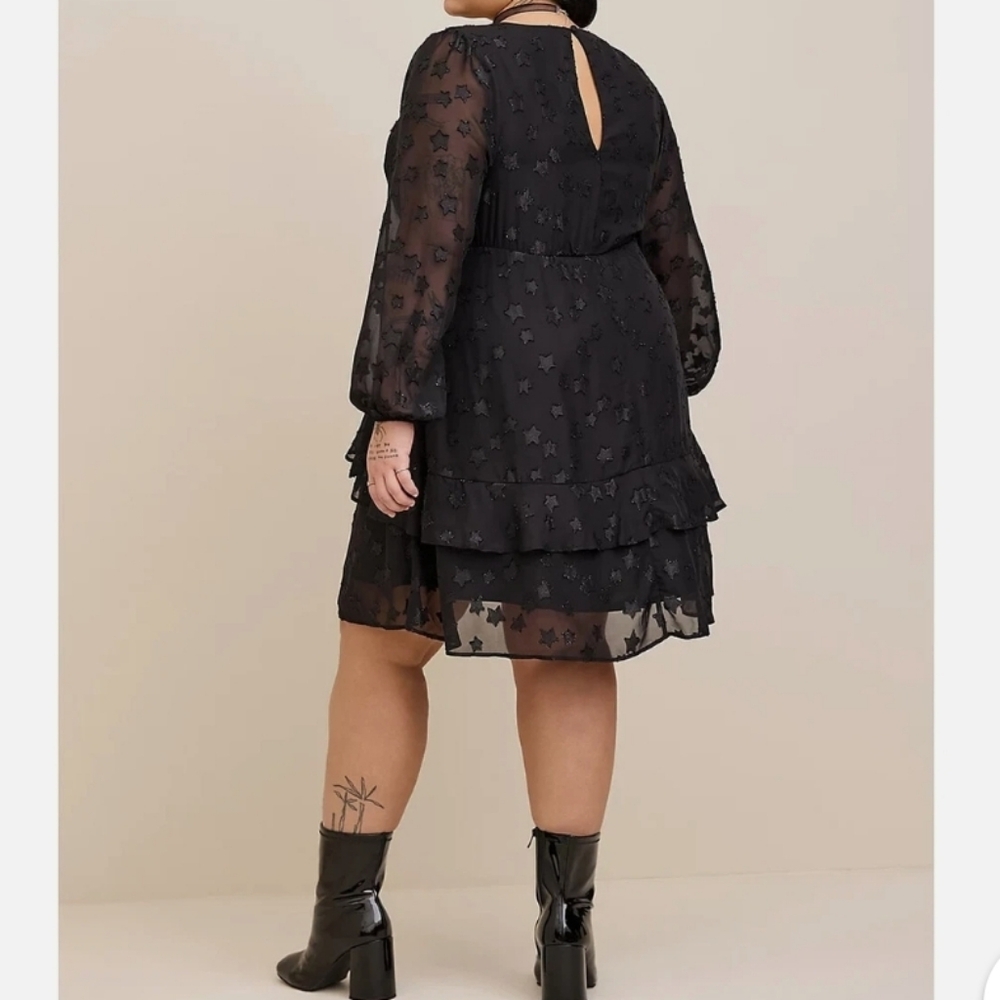 Torrid Clip Star Surplice Ruffle Mini Dress Black Goth Cocktail Chic Plus Size 3 - Picture 3 of 12